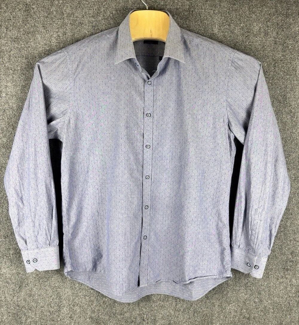 YEZAC Mens 110 L/XL Slim Fit Blue Dobby Dot Dress Shirt Korean Chambray